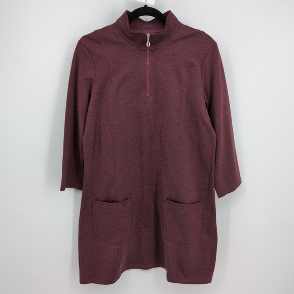 NorthStyle Tunic Top Burgundy Quarter Zip Mock Neck‎ Pockets Women's Size Medium